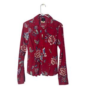 Just Cavalli Red Floral Long Sleeve Button-Up Shirt XS Cotton Womens